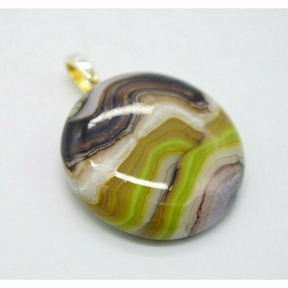 Jabo Jewelry - Brown Green White Swirl Flattened Glass Jabo Marbl